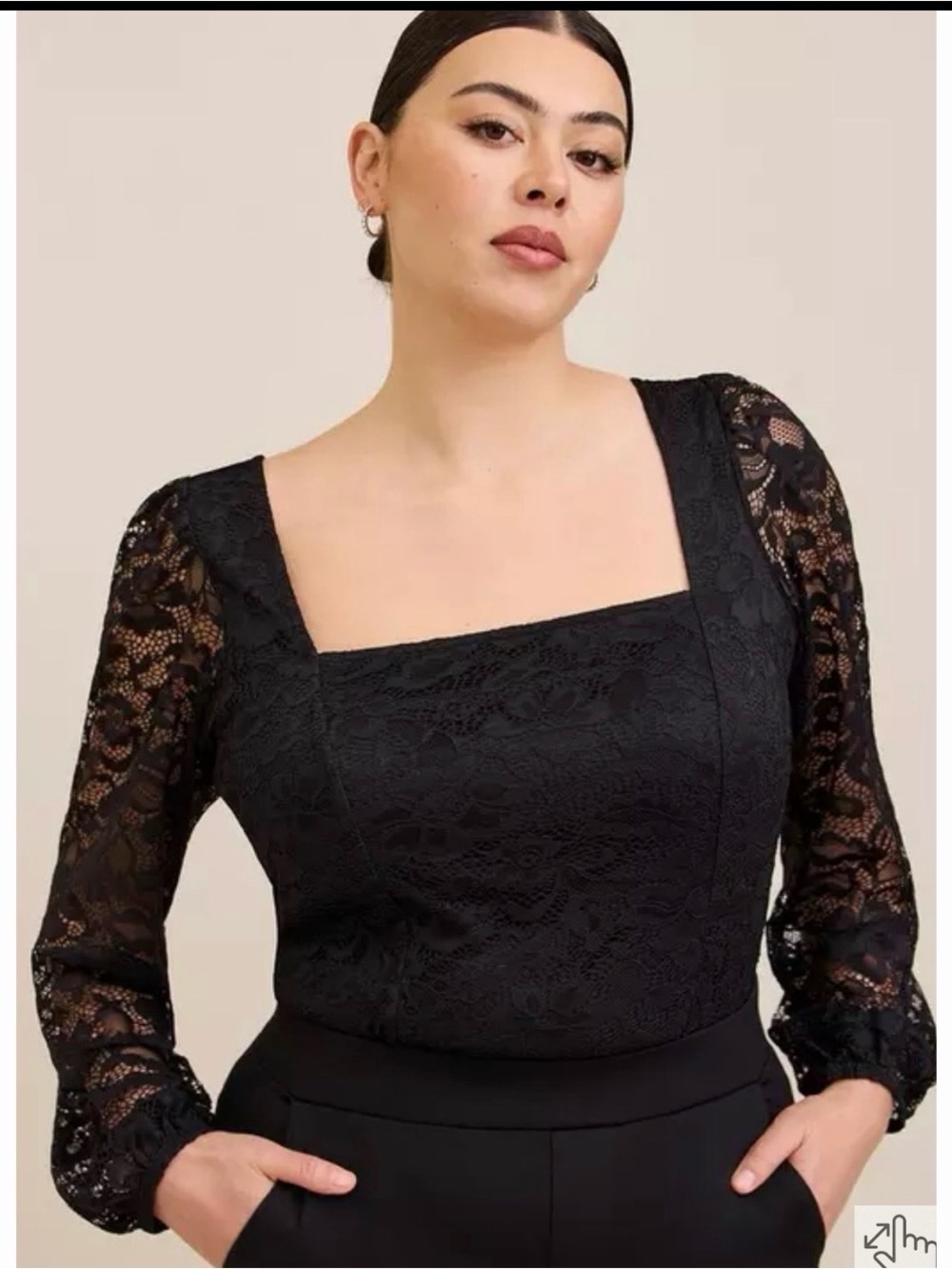 Torrid Lace Top Blouse Sweetheart Long Sheer Sleeve Black